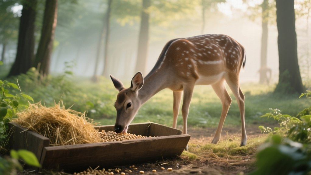 deer eating horse feed