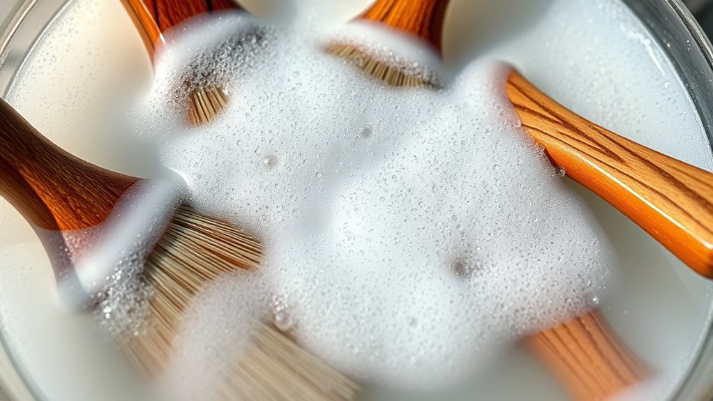 soak brushes to loosen grime